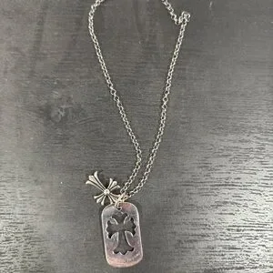 Crome heart Silver Cross dog tag Pendant Necklace